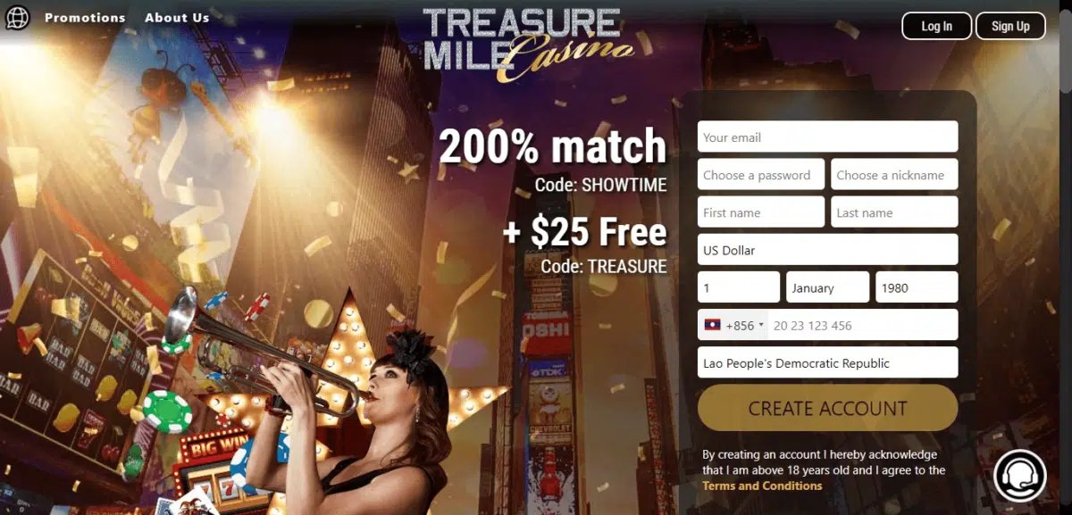 Treasure Mile No Deposit Bonus Code