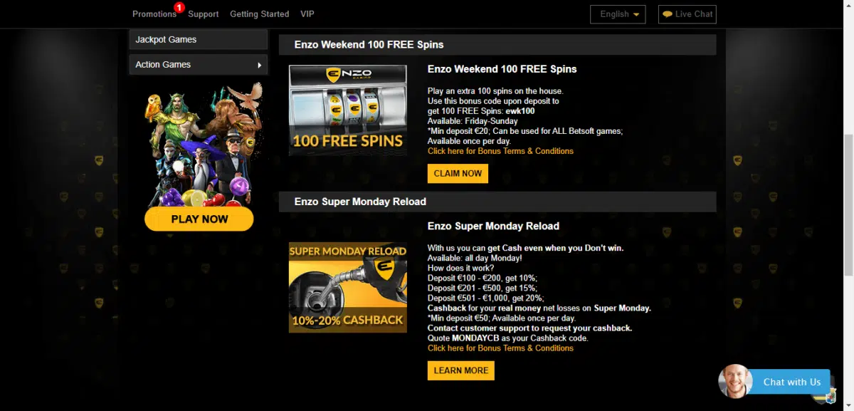 Enzo Casino Bonus Code