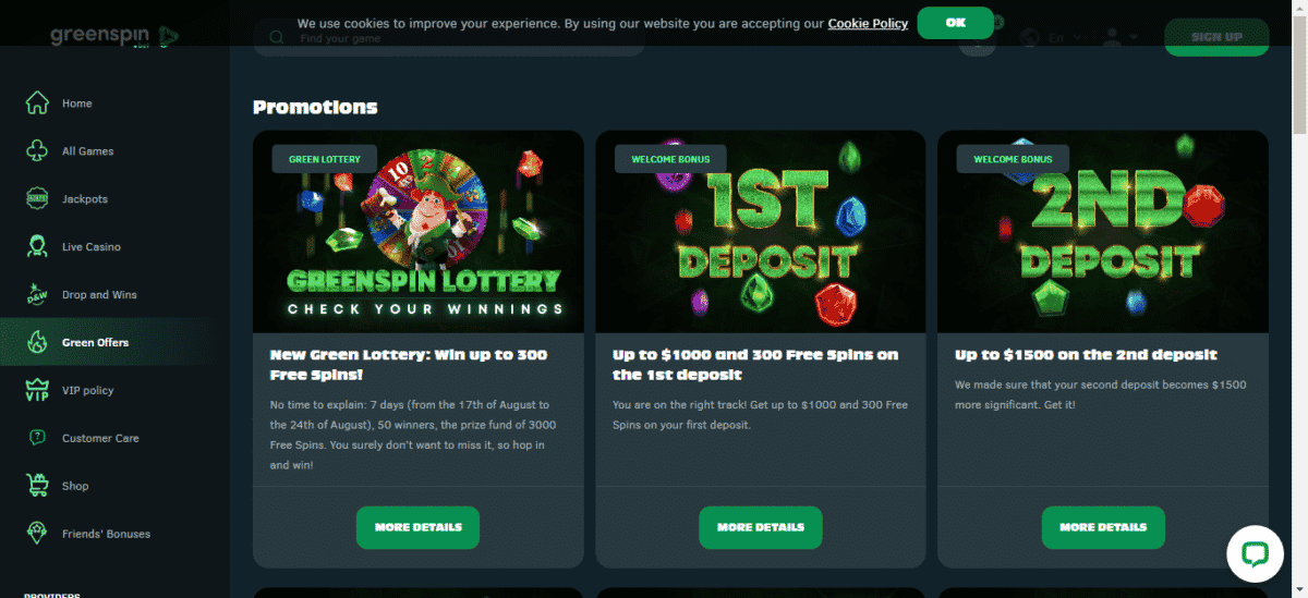 GreenSpin Casino Signup Bonus