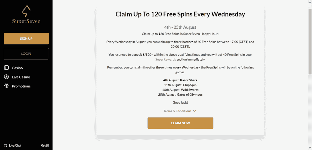 Super Seven Casino Free Spins Bonus